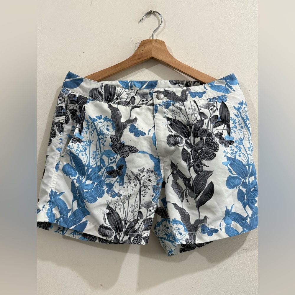 Riz Blue & Black Floral Cotton Bermuda Shorts